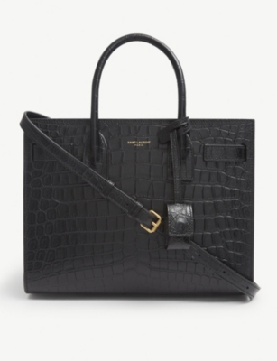 SAINT LAURENT Baby Sac de Jour croc embossed leather tote bag Selfridges