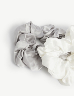 The White Company S Pale Grey Silk Sleep Scrunchies Pack Of Two In Pale Grey