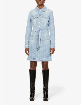 belted denim mini dress