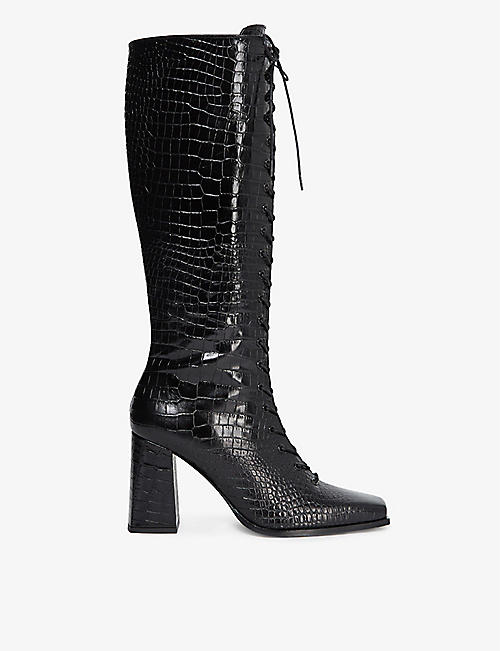 THE KOOPLES: Lace-up croc-effect leather boots