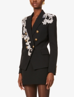 BALMAIN Appliqued double breasted wool blazer Selfridges