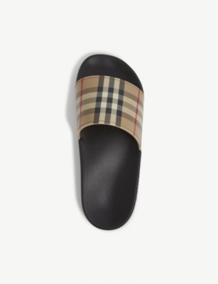 Shop Burberry Beige Furley Check-print Rubber Sliders In White