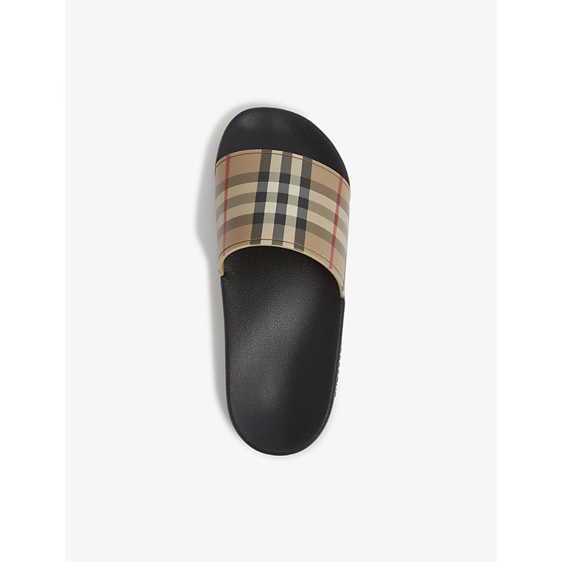 Shop Burberry Womens Beige Furley Check-print Rubber Sliders In White