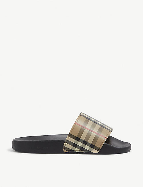 BURBERRY: Furley check-print rubber sliders