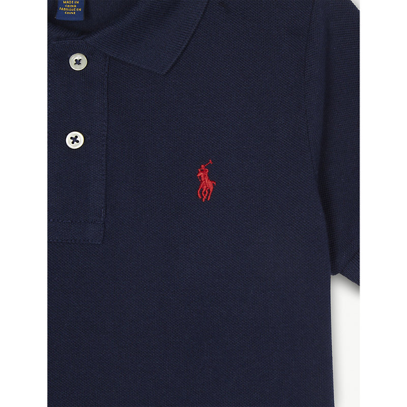 Shop Ralph Lauren Boys French Navy Kids Logo-embroidered Cotton Polo Shirt 2-14 Years In Nero