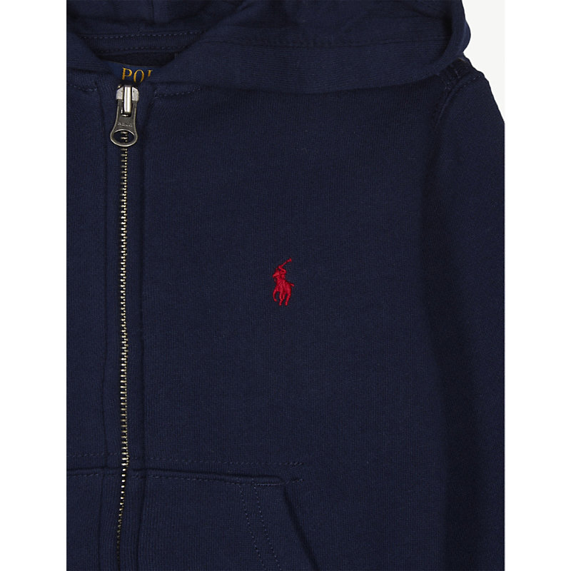 Shop Ralph Lauren Boys Cruise Navy Kids Logo-embroidered Zip-up Cotton-blend Hoody 6-14 Years
