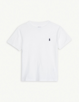 Shop Ralph Lauren Boys White Kids Logo-embroidered Cotton-jersey T-shirt 2-14 Years In Nero