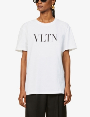 Valentino Womens White Black Branded Cotton-jersey T-shirt L