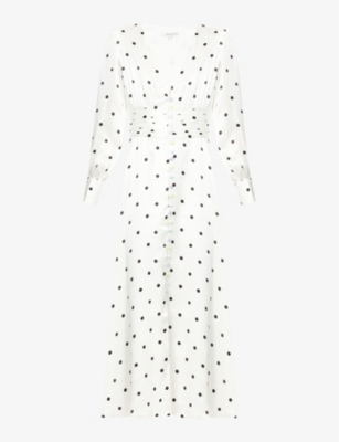 white polka dot midi dress