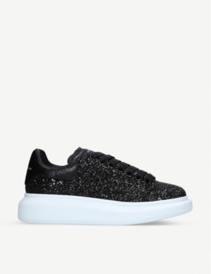 Alexander Mcqueen Women's Runway Glitter-leather Platform Trainers In Black