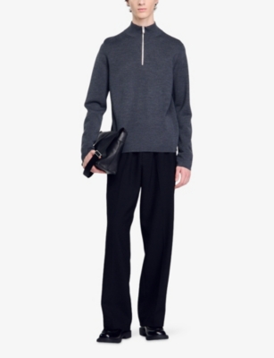 Sandro Mens Midnight Blue Half-zip Wool Jumper In Blue