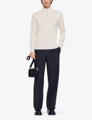 Sandro Mens Off White Half-zip Wool Jumper In Neutral