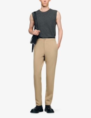 Sandro Mens Light Taupe High-rise Stretch-jersey Trousers In Burgundy