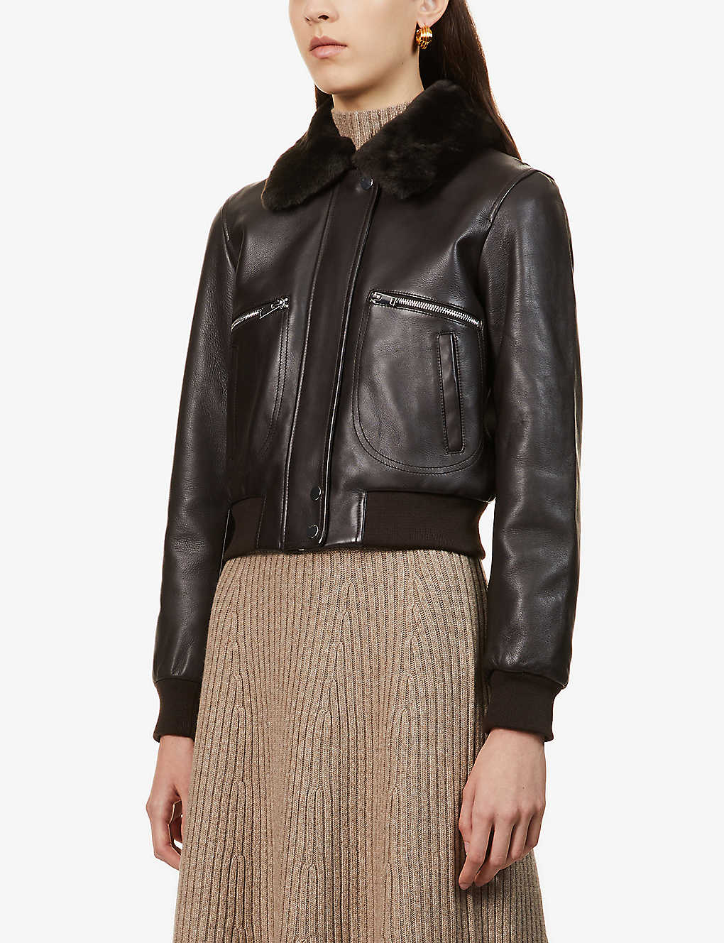 Shorty shearling and leather jacket Selfridges & Co Women Clothing Jackets Leather Jackets 