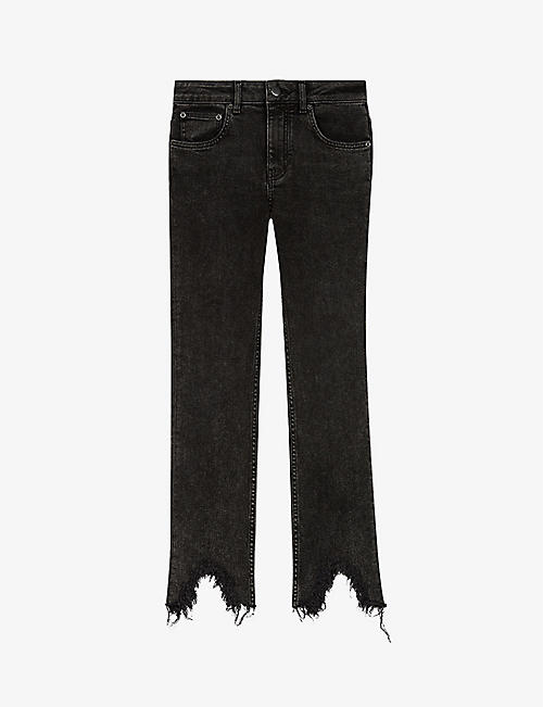MAJE: Pacha frayed-hem skinny high-rise jeans