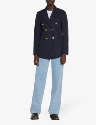 Sandro Sienne Double-breasted Stretch-crepe Blazer In Navy Blue
