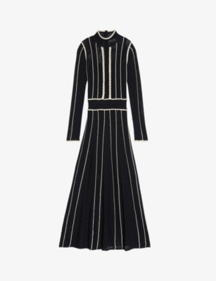 Sandro Alessia Pointelle-knit Midi Dress In Black