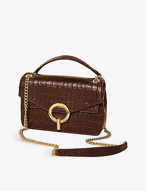 SANDRO: YZA snakeskin-embossed leather shoulder bag