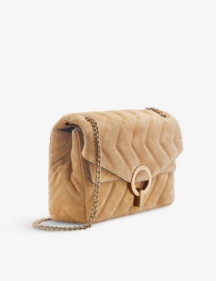 Shop Sandro Womens Beige Yza Quilted Suede Shoulder Bag