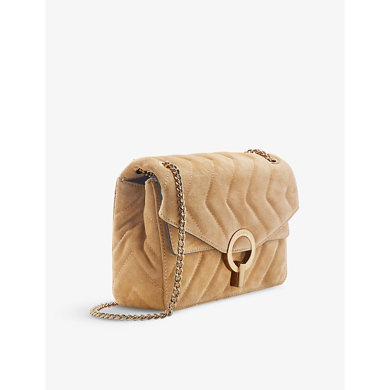 Shop Sandro Womens Beige Yza Quilted Suede Shoulder Bag