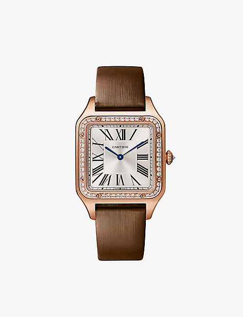 CARTIER: CRWJSA0018 Santos-Dumont large 18ct rose-gold, 0.66ct diamond and leather watch