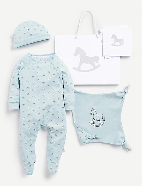THE LITTLE TAILOR: Cotton sleep suit, hat and comforter gift set 0-6 months