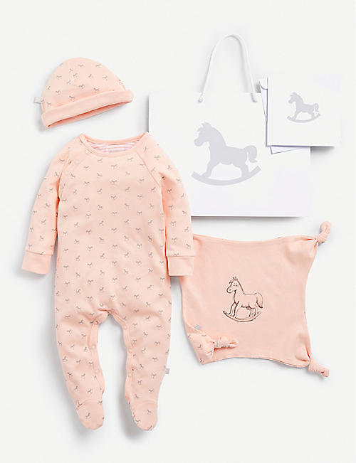 THE LITTLE TAILOR: Cotton sleep suit, hat and comforter gift set 0-6 months