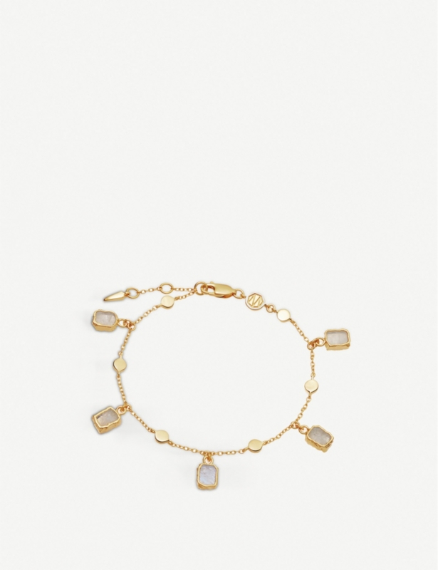 Lena 18ct yellow gold-plated vermeil sterling-ilver and rainbow moonstone charm bracelet
