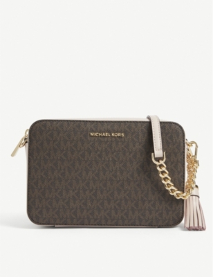 michael kors ginny medium logo crossbody bag in pink