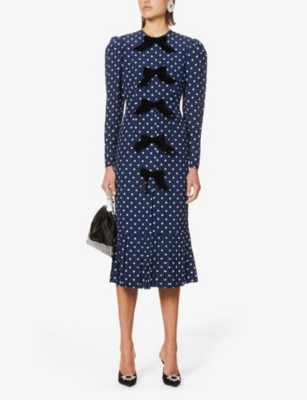 ALESSANDRA RICH Bow embellished polka dot silk midi dress