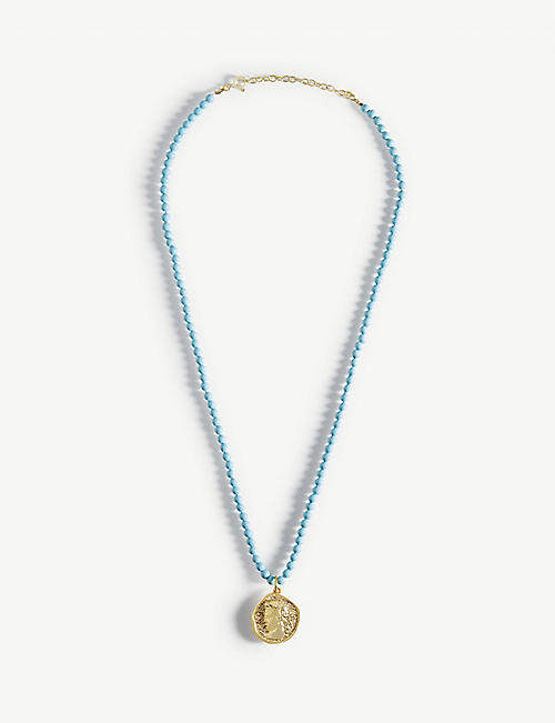 HERMINA ATHENS: Hermis yellow gold-plated sterling silver and turquoise necklace