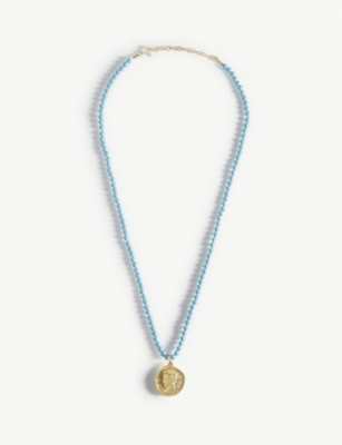 Hermis yellow gold-plated sterling silver and turquoise necklace