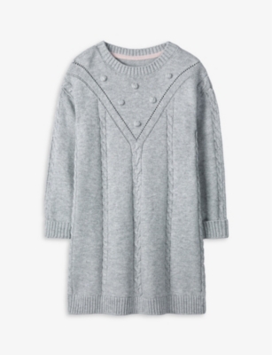 Shop The Little White Company Girls Grey Kids Cable Knitted Dress 1-6 Years