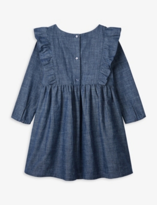 Shop The Little White Company Girls Chambray Kids Embroidered Chambray Dress 1-6 Years