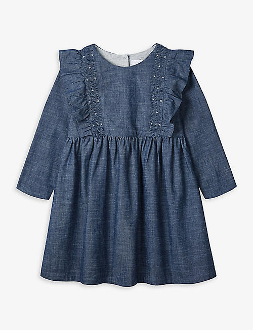 THE LITTLE WHITE COMPANY: Embroidered chambray dress 1-6 years