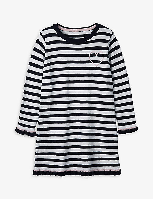 THE LITTLE WHITE COMPANY: Heart-embroidered striped knitted dress 1-6 years
