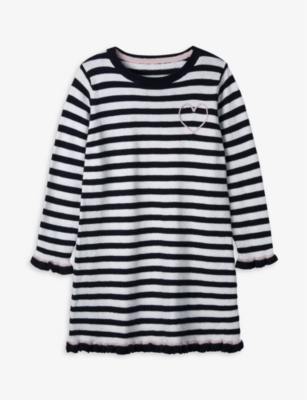 The Little White Company Girls Stripe Kids Heart-embroidered Striped Knitted Dress 1-6 Years