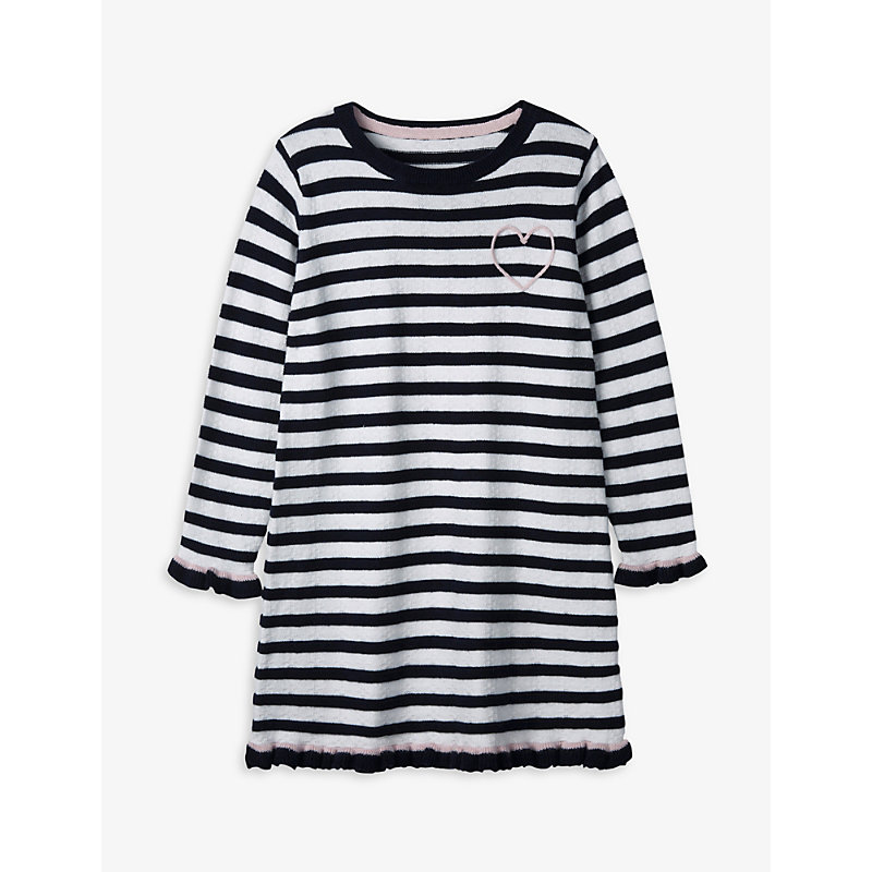 The Little White Company Girls Stripe Kids Heart-embroidered Striped Knitted Dress 1-6 Years
