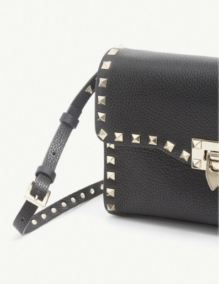VALENTINO GARAVANI WOMENS BLACK ROCKSTUD LEATHER CROSSBODY SATCHEL