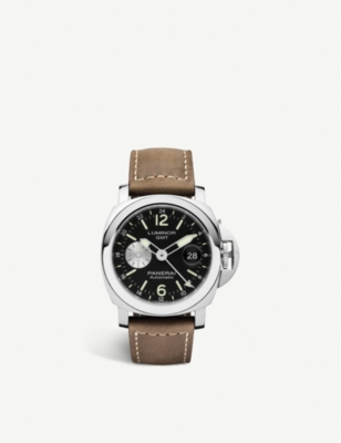 PANERAI Luminor GMT polished steel and leather watch