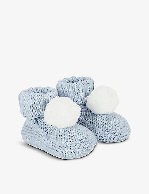 THE LITTLE WHITE COMPANY: Pom-pom knitted cotton booties 0-12 months
