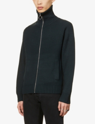 wool blend zip turtleneck cardigan