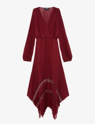 the kooples red pleated shirt dress