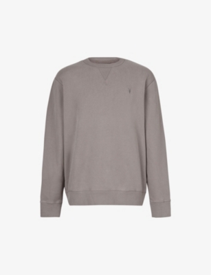 Allsaints Mens Flint Grey Ollie Logo-embroidered Cotton Sweatshirt