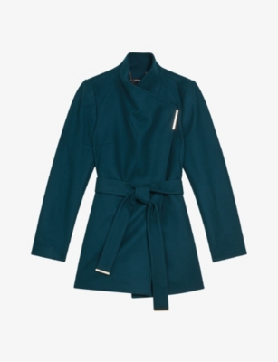 Ted Baker Rytaa Wrap Wool-blend Coat In Teal-blue