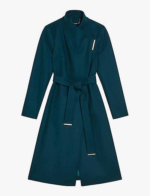 TED BAKER: Wool-blend midi-length wrap coat