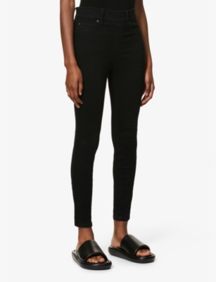 Shop Spanx Clean Denim Skinny High-rise In Pitch Black