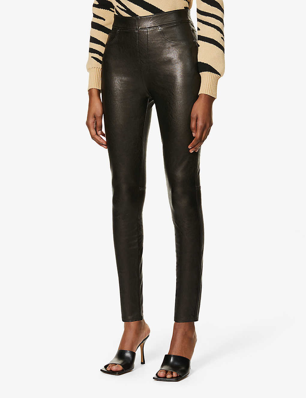 Shop Spanx Women's Black Like Leather Skinny High-rise Faux-leather Trousers
