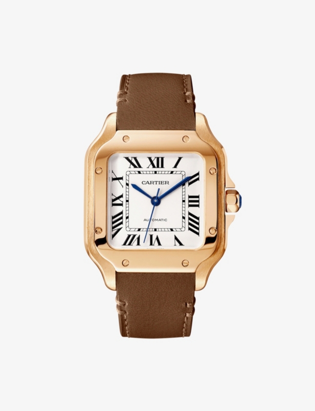 CRWGSA0038 Santos de Cartier 18ct rose-gold, sapphire and leather automatic watch