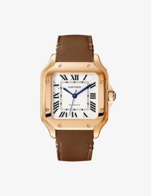 Cartier Mens Crwgsa0038 Santos De  18ct Rose-gold, Sapphire And Leather Automatic Watch In Rose Gold